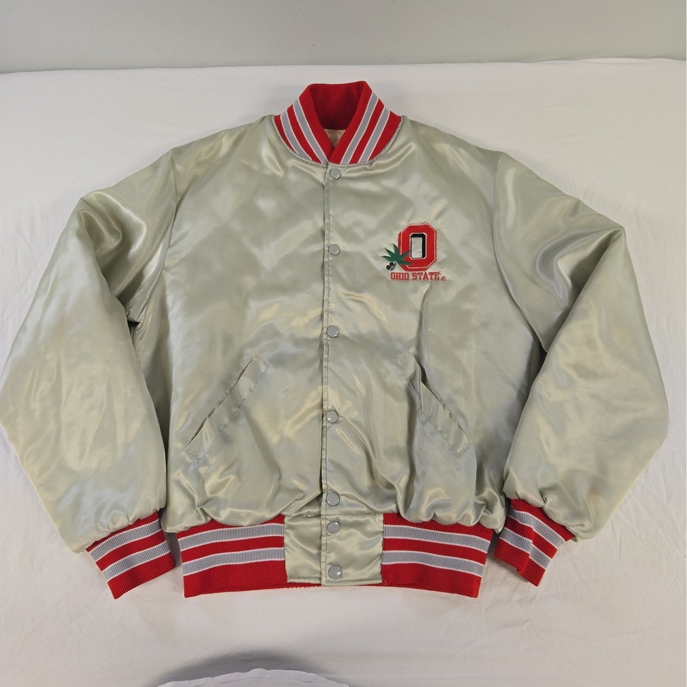 Vintage Ohio State Buckeyes Jacket Size Medium Gray Holloway Bomber 80s USA